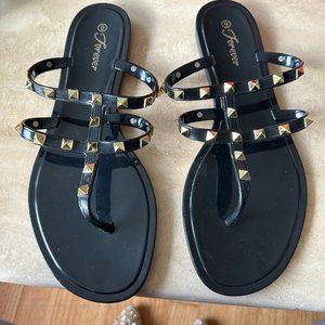 Rock Stud Black Strappy Flat Sandles